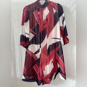 Eva Mendes N.Y.C. Mock-Neck Abstract 3/4 Sleeve Chiffon Shift Midi Dress